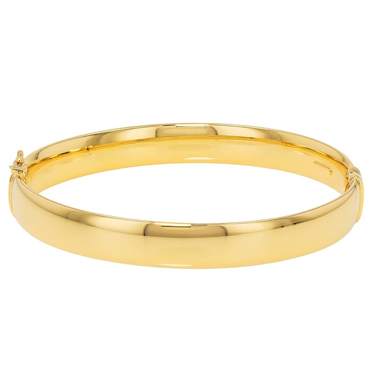 Polished Hinged Bangle Bracelet In 18K Gold Over Bronze