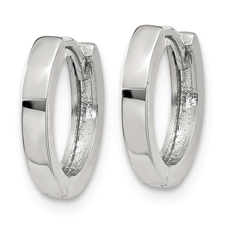 Rhodium Over 14k White Gold 7/16" Round Hinged Hoop Earrings