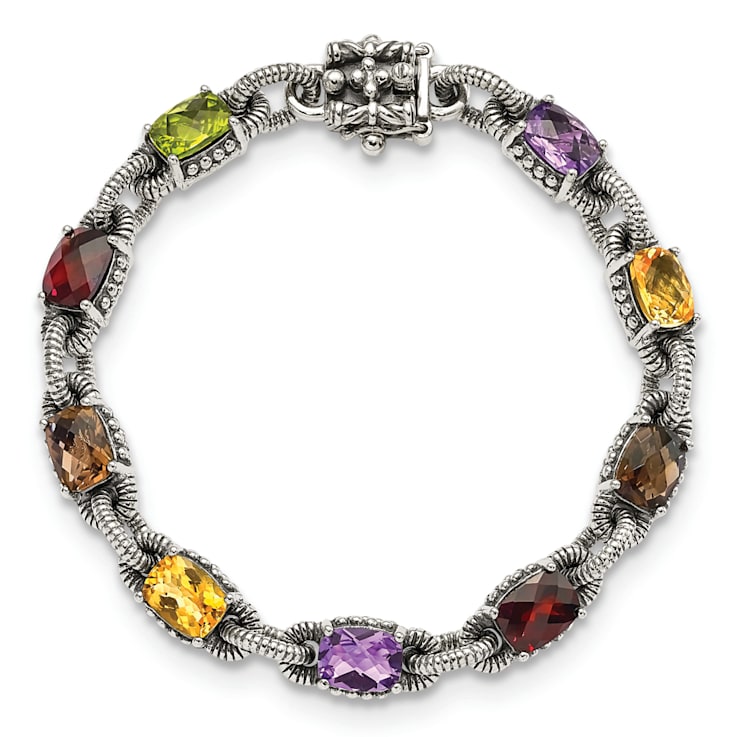 Sterling Silver Oxidized Amethyst/Citrine/Garnet/Peridot/Smoky Quartz Bracelet