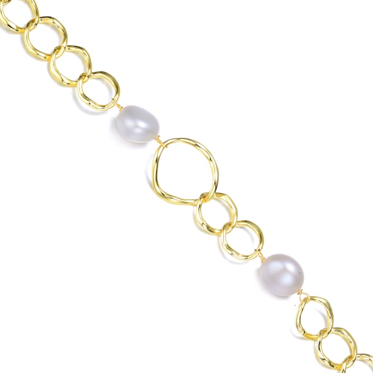 Pear Shape Freshwater Pearl Station Bracelet In 14K Gold Over Sterling Silver