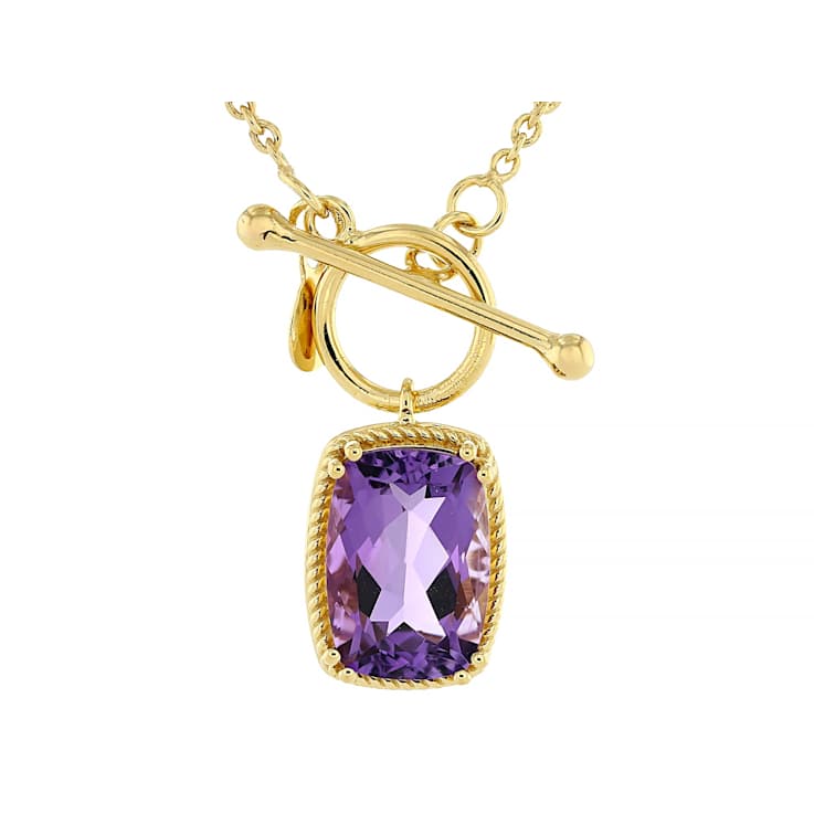 Amethyst Rectangular Cushion Toggle Necklace In 18K Gold Over Sterling
Silver 5.13ct