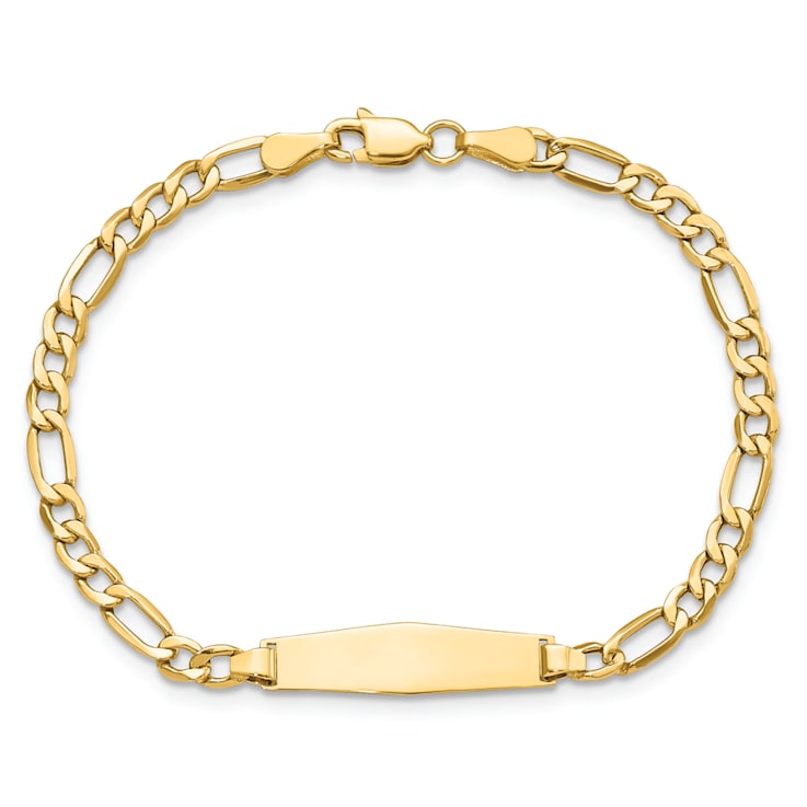 14k Yellow Gold Soft Diamond Shape Figaro Link ID Bracelet
