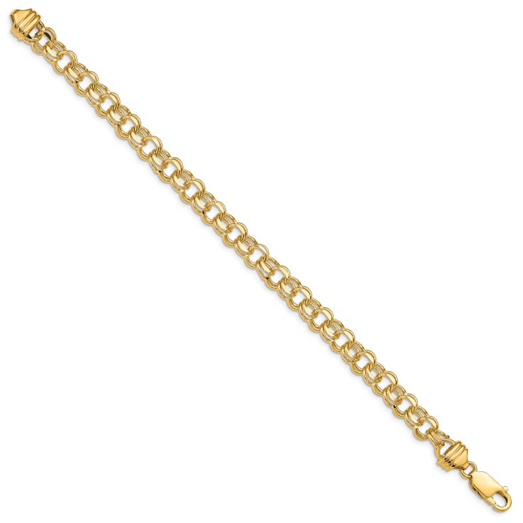 14k Yellow Gold Diamond-Cut 6.5mm Solid Double Link Charm Bracelet