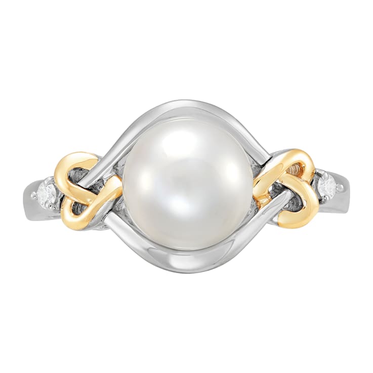 Freshwater Pearl and Diamond Accent Sterling Silver/14K Gold Over
Sterling Silver Love Knot Ring