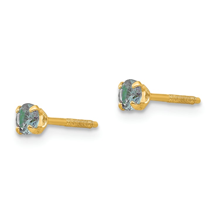 14k Yellow Gold Children's 3mm Alexandrite Simulant Stud Earrings