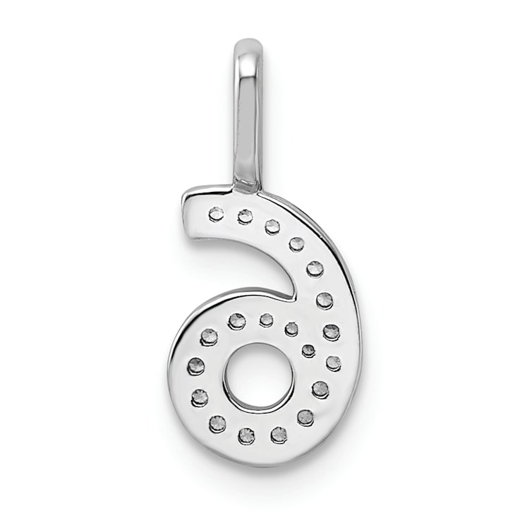 Rhodium Over 14k White Gold Diamond Number 6 Pendant