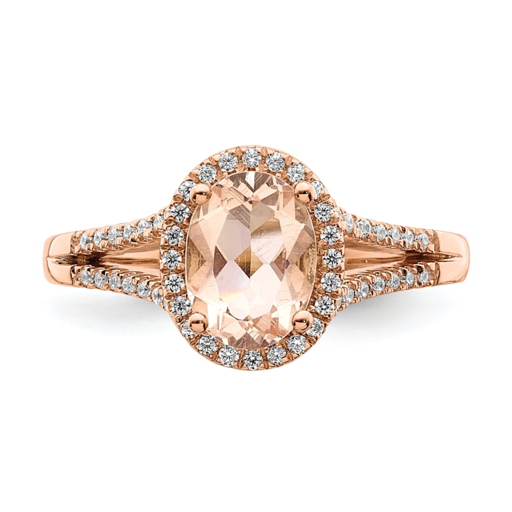 14K Rose Gold Morganite Diamond Halo Engagement Ring 1.25ctw