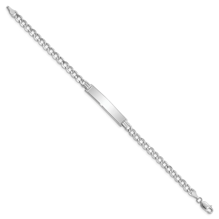 Rhodium Over 14k White Gold Polished Cuban Link ID Bracelet