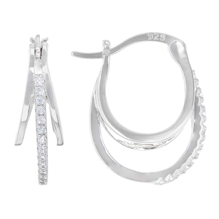 CZ Triple Hoop Earrings In Sterling Silver