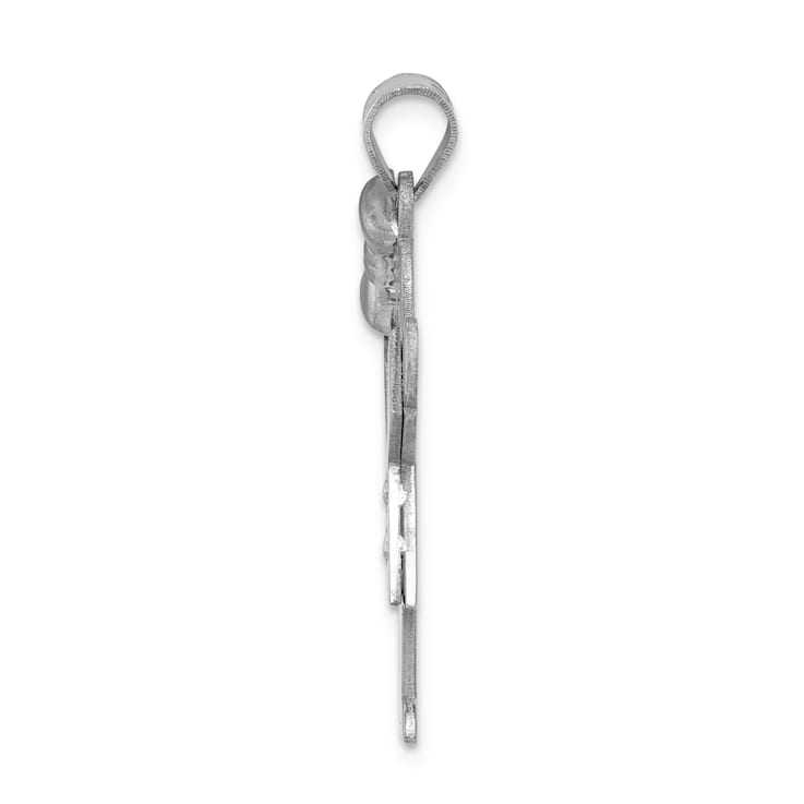 Rhodium Over 14k White Gold Satin Diamond Kid with Bow Pendant