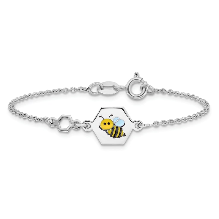 Sterling Silver Polished Enameled Bee 6-inch Children's Bracelet