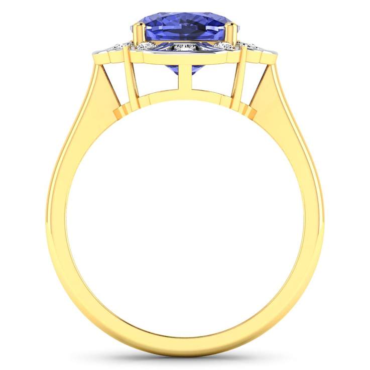 Violet Tanzanite and White Diamond 14K Yellow Gold Halo Ring 2.08 ctw