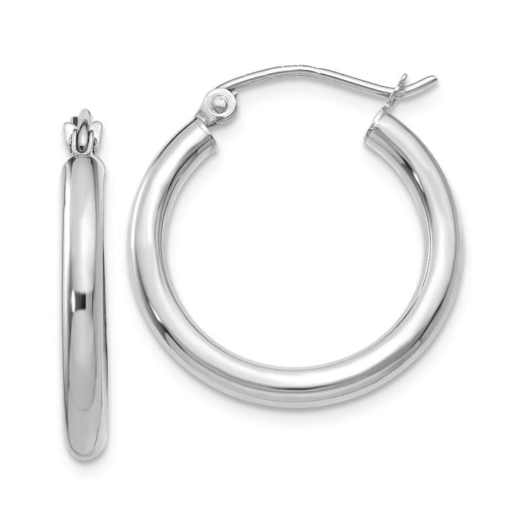 Rhodium Over 14k White Gold Polished 13/16" Tube Hoop Earrings