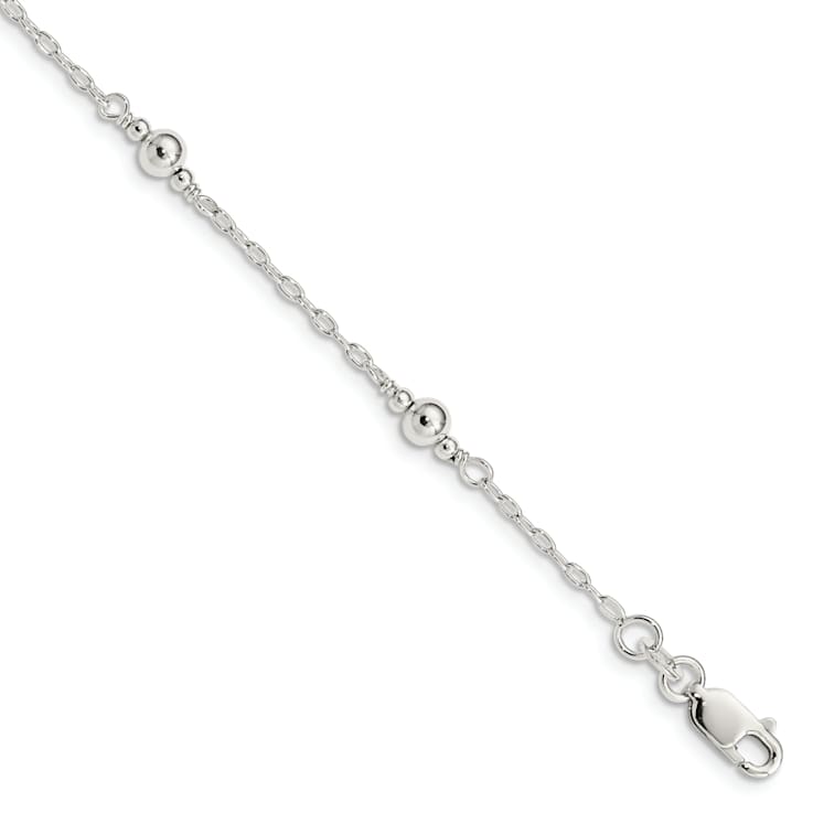 Sterling Silver Polished Fancy Bead with 1-inch Extensions Children's Bracelet