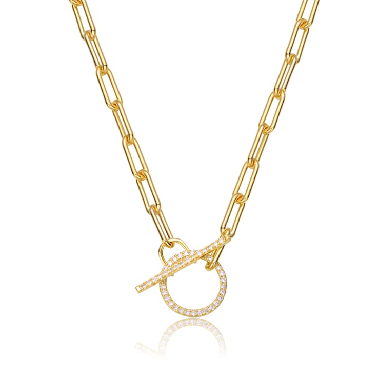 Pave CZ Chain Necklace In 14K Gold Over Sterling Silver 19 Inch
