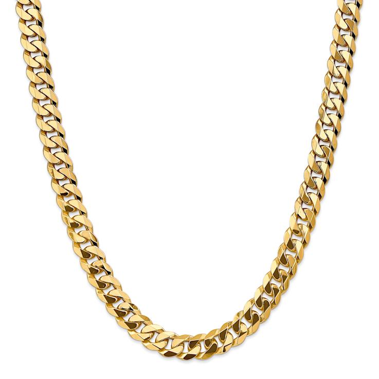 14k Yellow Gold 9.5mm Solid Flat Beveled Curb 22 Inch Chain