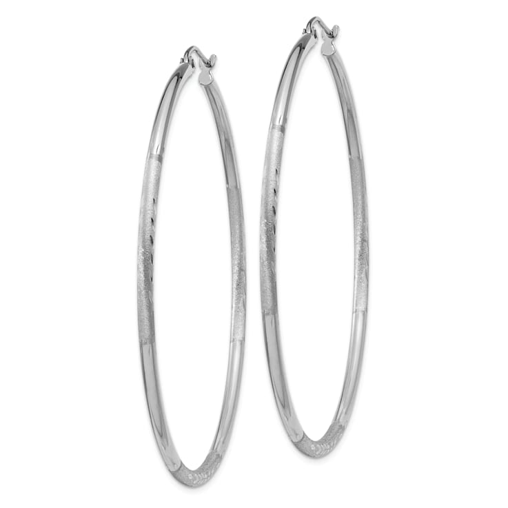 Rhodium Over 14k White Gold Satin and Diamond-Cut 2 3/16" Round
Hoop Earrings