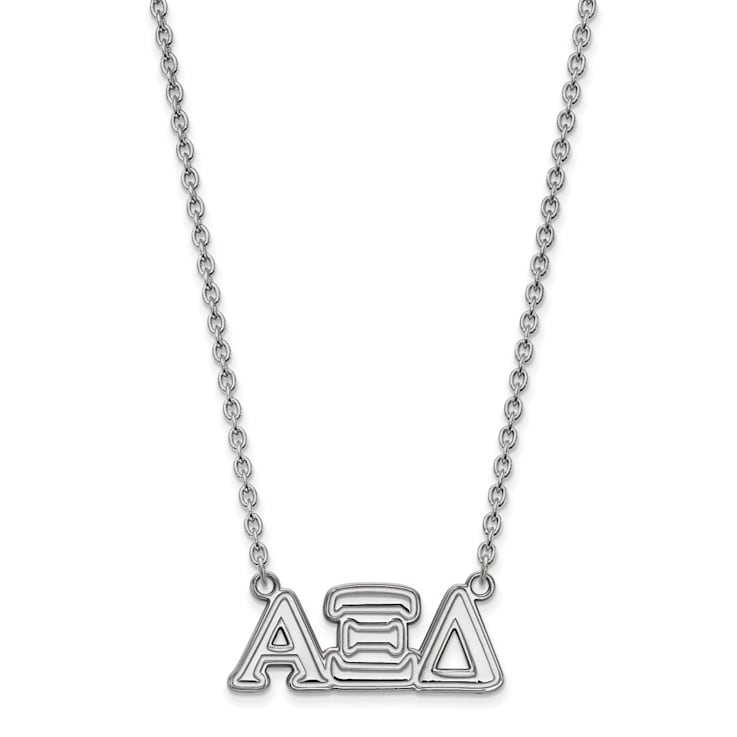 Rhodium Over Sterling Silver LogoArt Alpha Xi Delta Medium Pendant Necklace