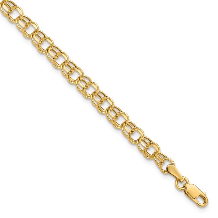 14k Yellow Gold 4.5mm Diamond-Cut Double Link Charm Bracelet