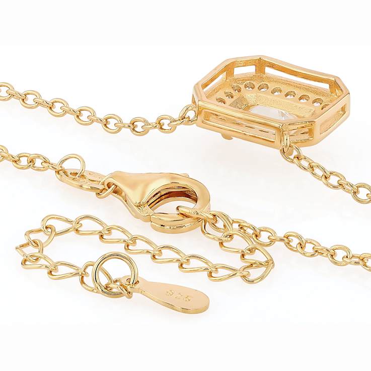 Diamond Simulant Emerald Cut And White Zircon Necklace In 18K Gold Over
Sterling Silver 1.58ctw
