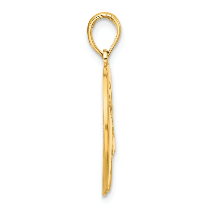 14k Yellow Gold Polished Cut-out Deer Head Circle Pendant