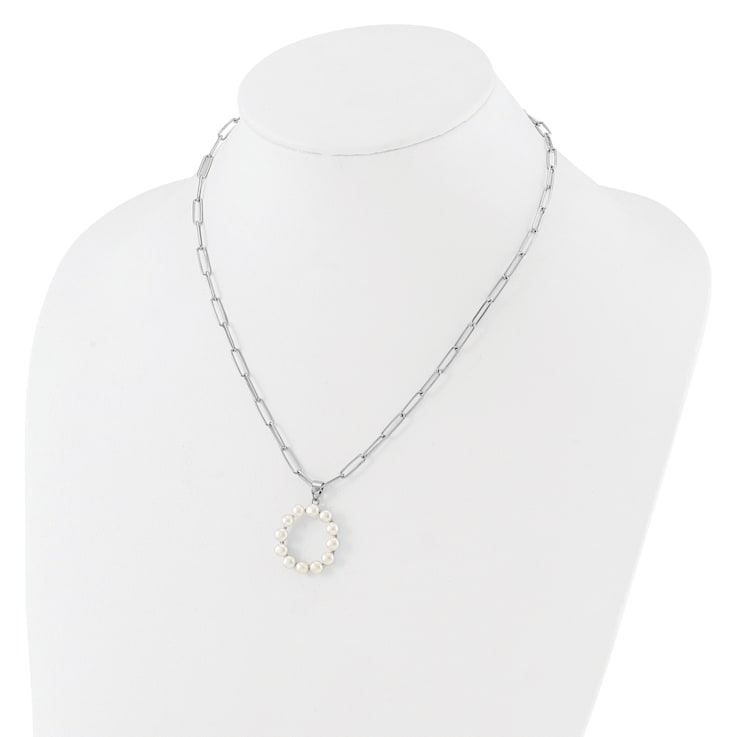 Rhodium Over Sterling Silver 3-5.5mm Freshwater Cultured Pearl LETTER O
18-inch Necklace
