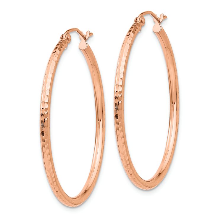 14k Rose Gold 1 3/8" Polished Large Diamond-Cut Tube Hoop Earrings
