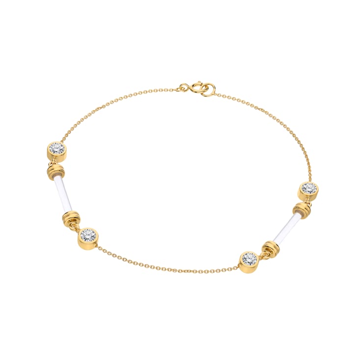 14K Yellow Gold Over Sterling Silver Acrylic and Crystal Ultra Dainty
Bar Bracelet