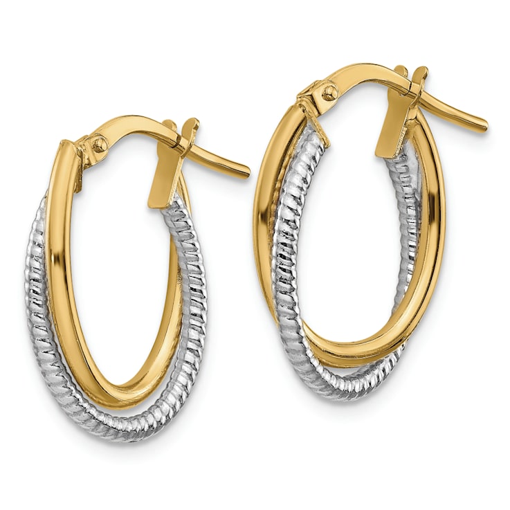14k Yellow Gold and 14k White Gold Polished/Textured 11/16" Double
Oval Hoop Earrings