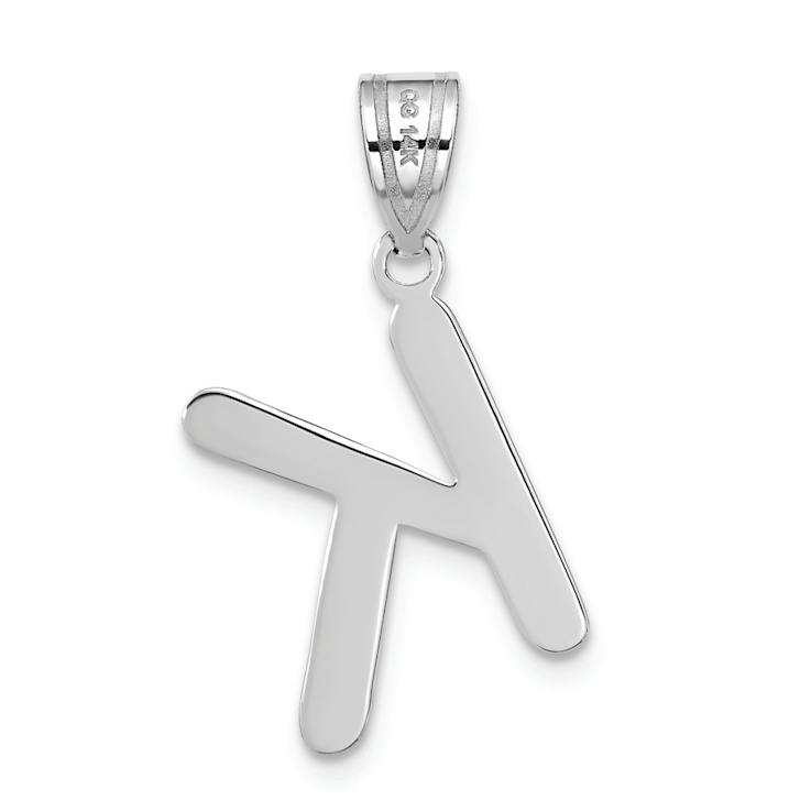 Rhodium Over 14k White Gold Polished Bubble Letter K Initial Pendant