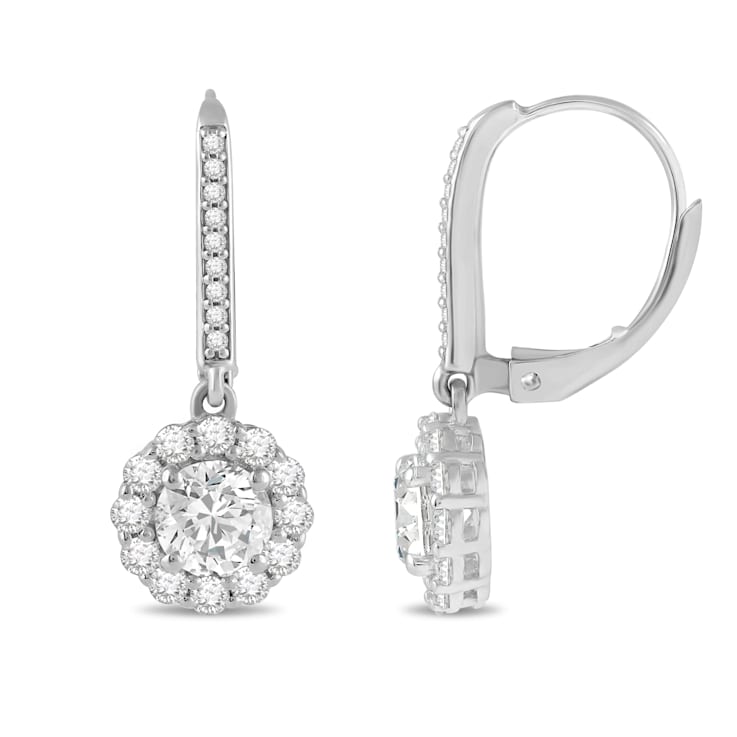 White Cubic Zirconia 14k White Gold Earrings With Velvet Gift Box 2.00ctw