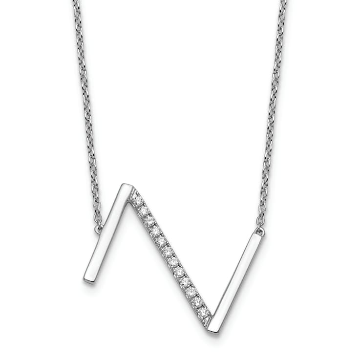 Rhodium Over 14k White Gold Sideways Diamond Initial Z Pendant Cable
Link 18 Inch Necklace