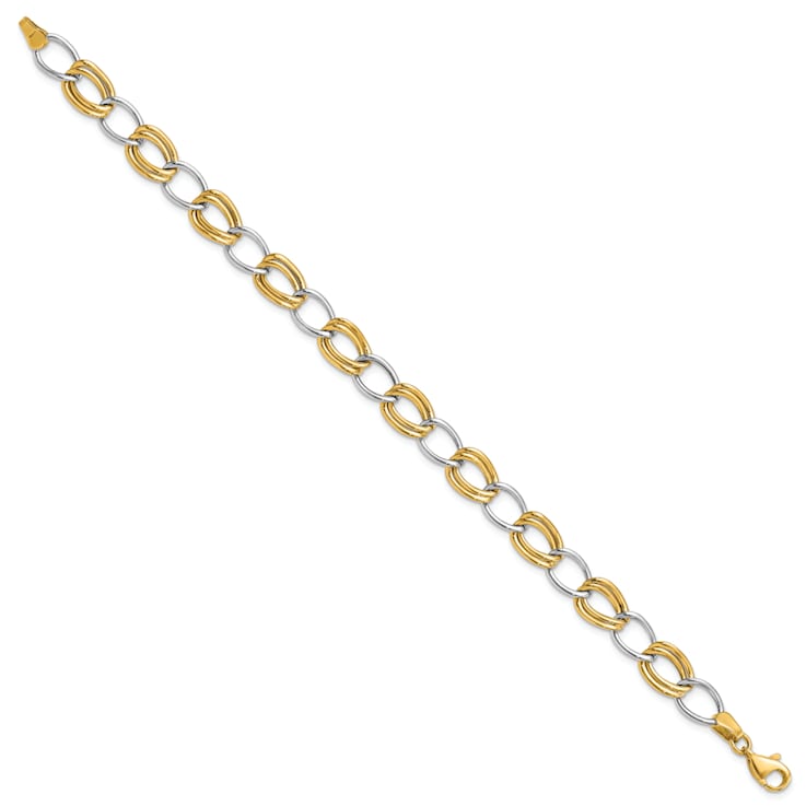 14k Yellow Gold and 14k White Gold 8mm Polished Open Link Bracelet