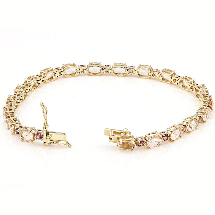 Morganite And Pink Color Shift Garnet Tennis Bracelet In Solid 10K
Yellow Gold 7.80ctw