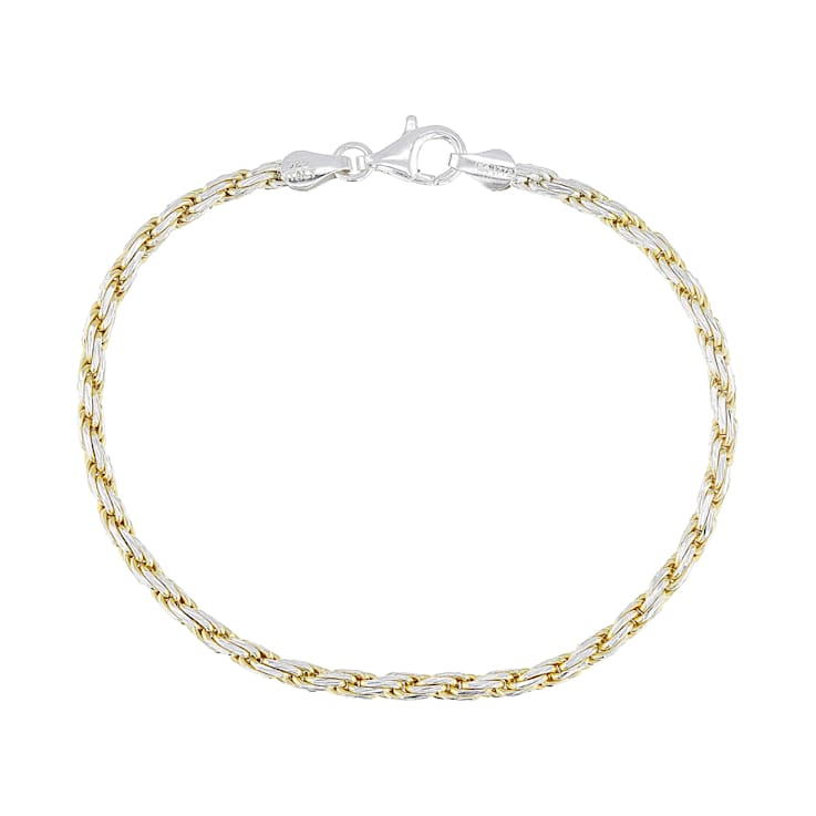 Two-Tone Diamond Cut Rope Bracelet In 18K Gold Over Sterling Silver