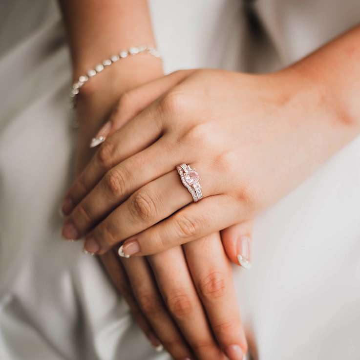 Morganite, Created White Sapphire and Diamond 10K Rose Gold Ring 1.27ctw