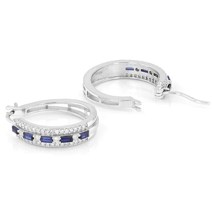 Lab-Created Sapphire And Lab-Grown Diamond Hoop Earrings In Sterling
Silver 1.05ctw