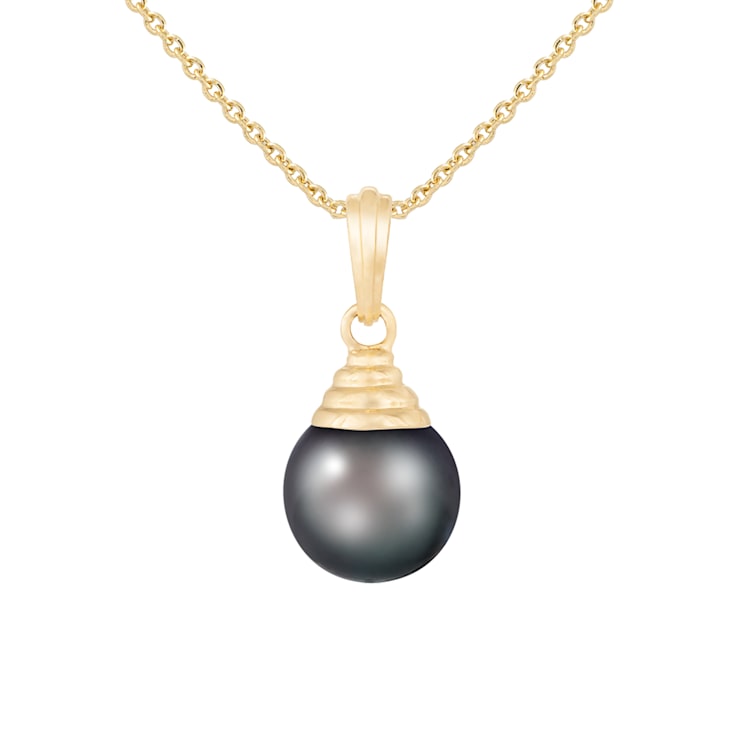 Cultured Tahitian Pearl 9mm Pendant in 14k yellow gold
