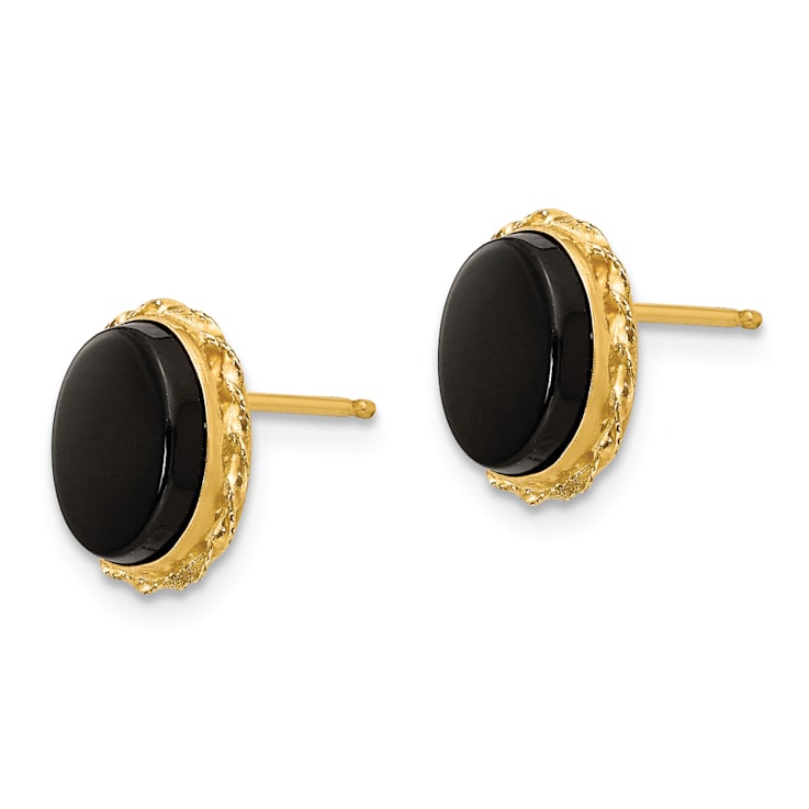 14K Yellow Gold Bezel Onyx Earrings