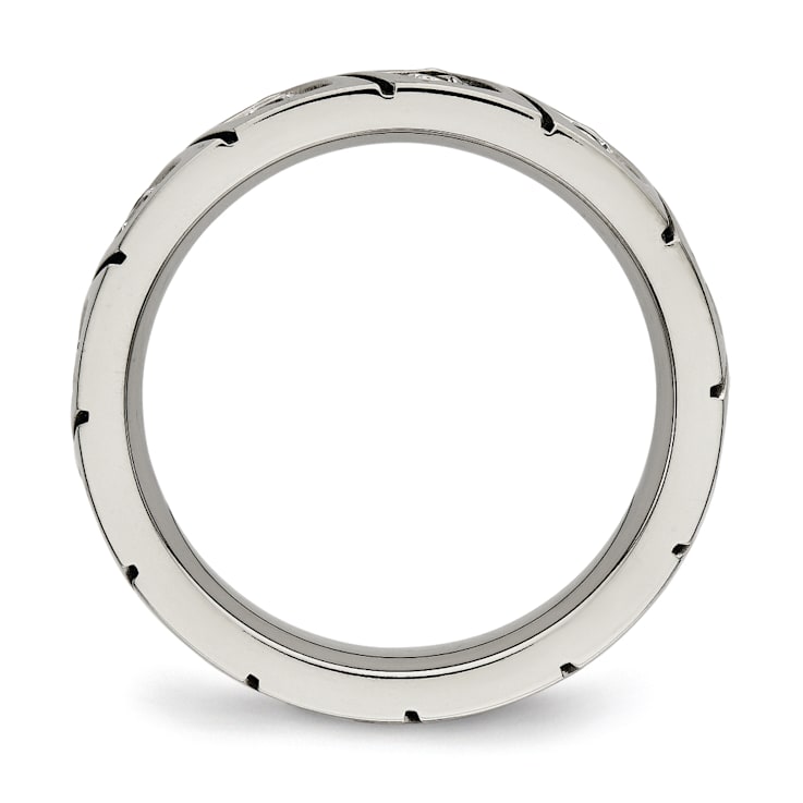 White Cubic Zirconia Titanium 4mm Men's Grooved Band Ring