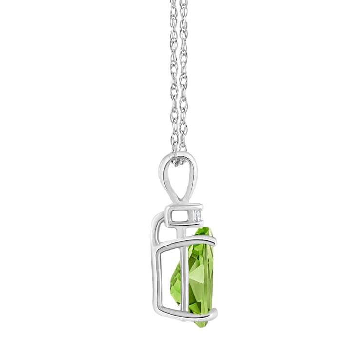 8x5mm Pear Shape Peridot with Diamond Accent 14k White Gold Pendant With Chain