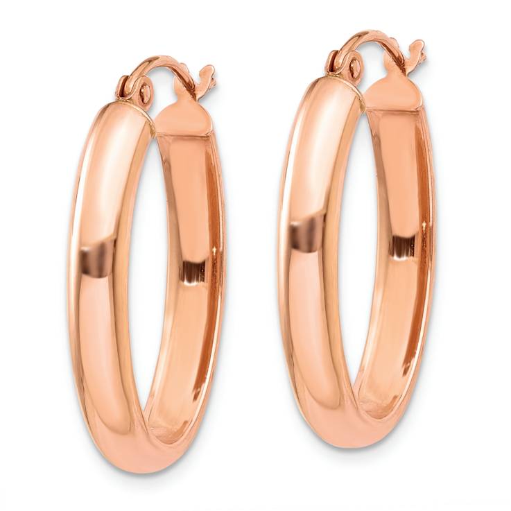 14k Rose Gold 1" Polished Half-Round Oval Hoop Earrings