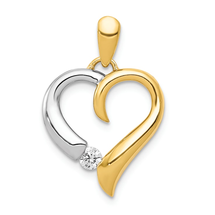 14k Yellow Gold and 14k White Gold Diamond Heart Pendant