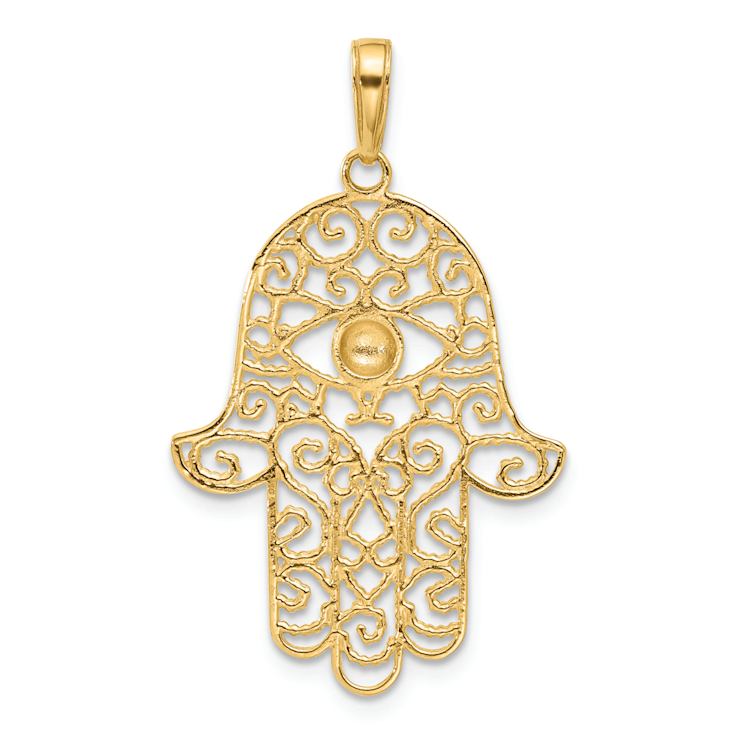 14k Two-tone Gold Diamond-Cut Filigree Hamsa Pendant