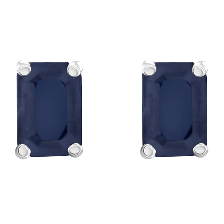 6x4mm Emerald Cut Sapphire 14k White Gold Stud Earrings