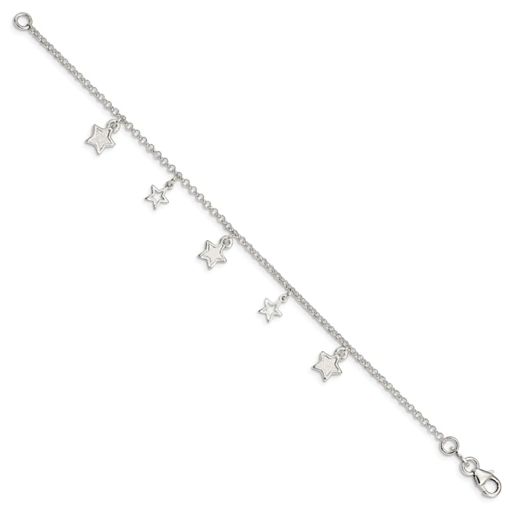 Sterling Silver Polished and Textured Stars Children's Bracelet
