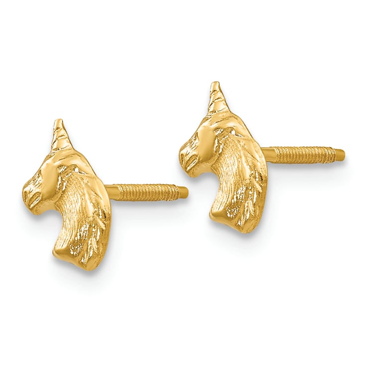 14K Yellow Gold Unicorn Post Earrings