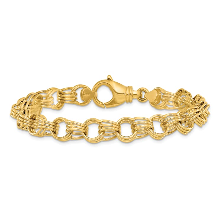 14K Yellow Gold Triple Link 9mm 7.5 Inch Charm Bracelet