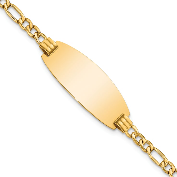 14k Yellow Gold Oval ID Figaro Link Bracelet