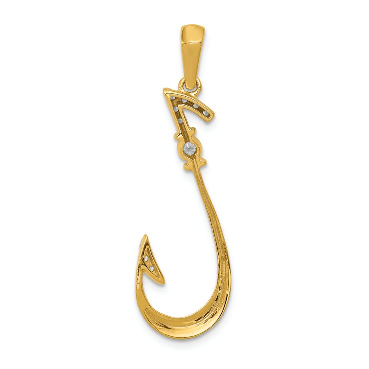 14K Two-tone Gold  Diamond Fish Hook Pendant